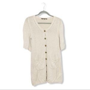 BCBGMAXAZRIA Cream Short Sleeve Long Button-Up Sweater S